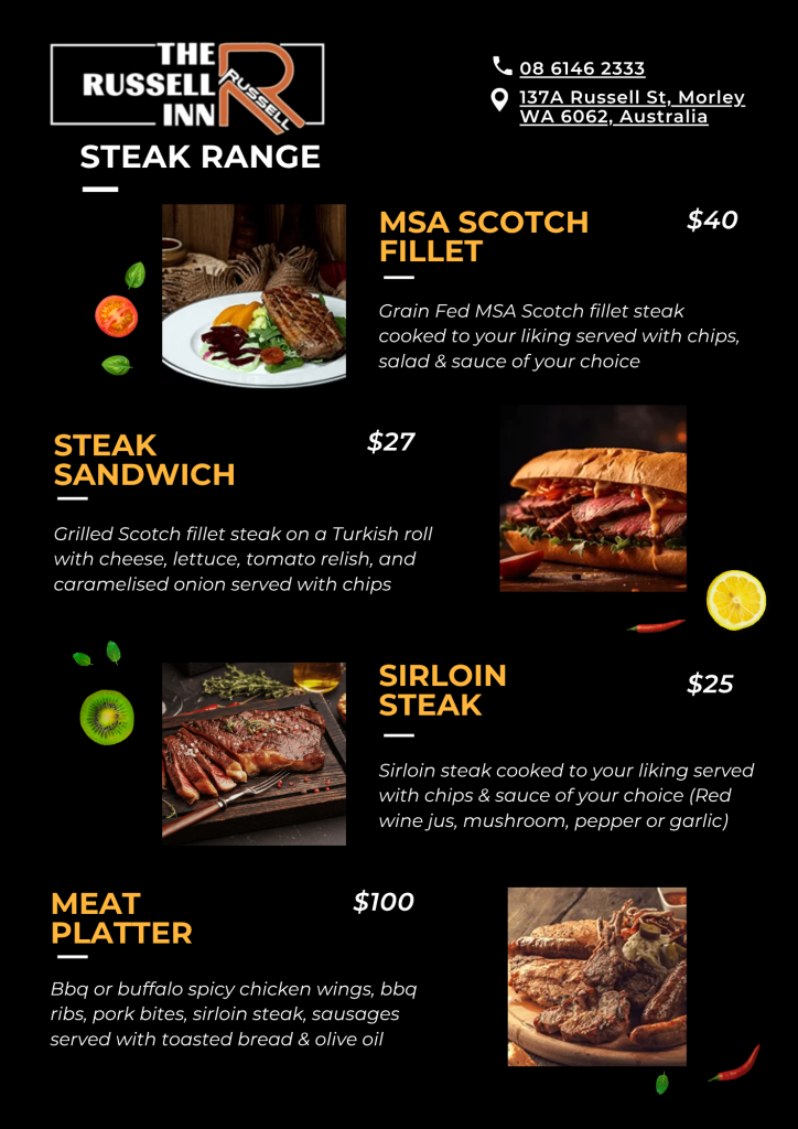 Best steak in perth the russell inn bar and restaurant